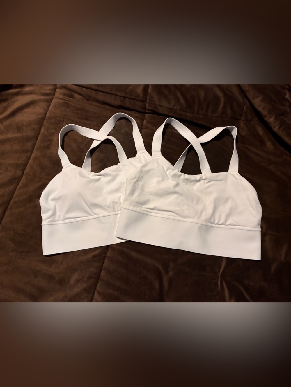 Set of Athleta White Double-Strap Sports Bralettes, size medium, pads only in 1